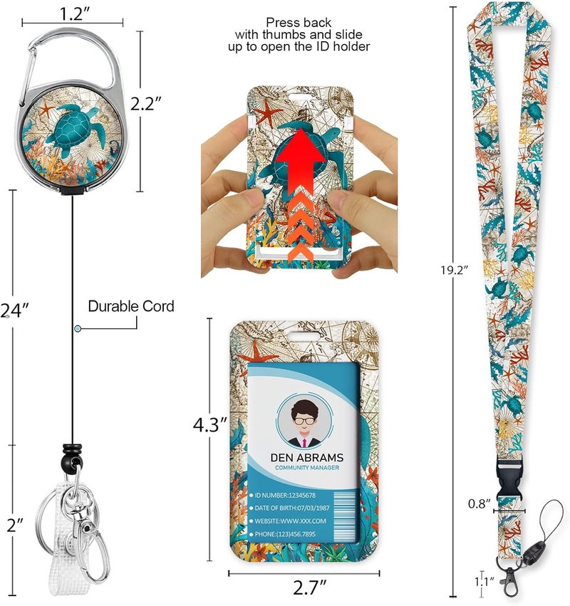 Piefly Lanyards for Id Badges, Badge Holder with Retractable Reel Clip, Sea Turtle Cute Card Name Tag Lanyard Vertical ID Card Protector Case for Women Nurse Nursing Doctor Teacher Student Kids - Image 5
